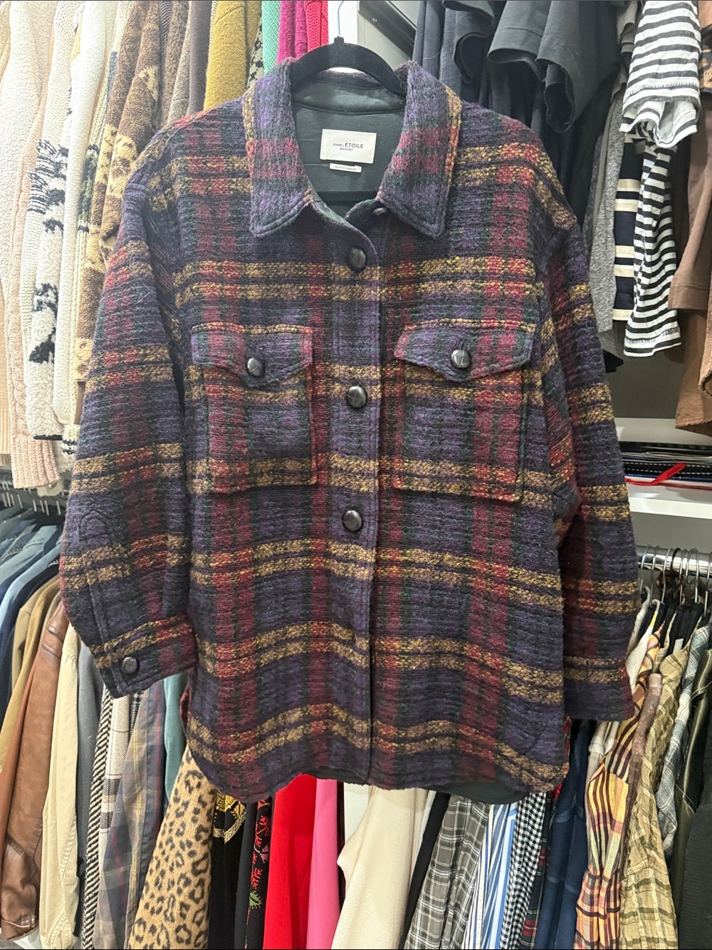 Isabel Marant Purple Multicolor Plaid Shacket